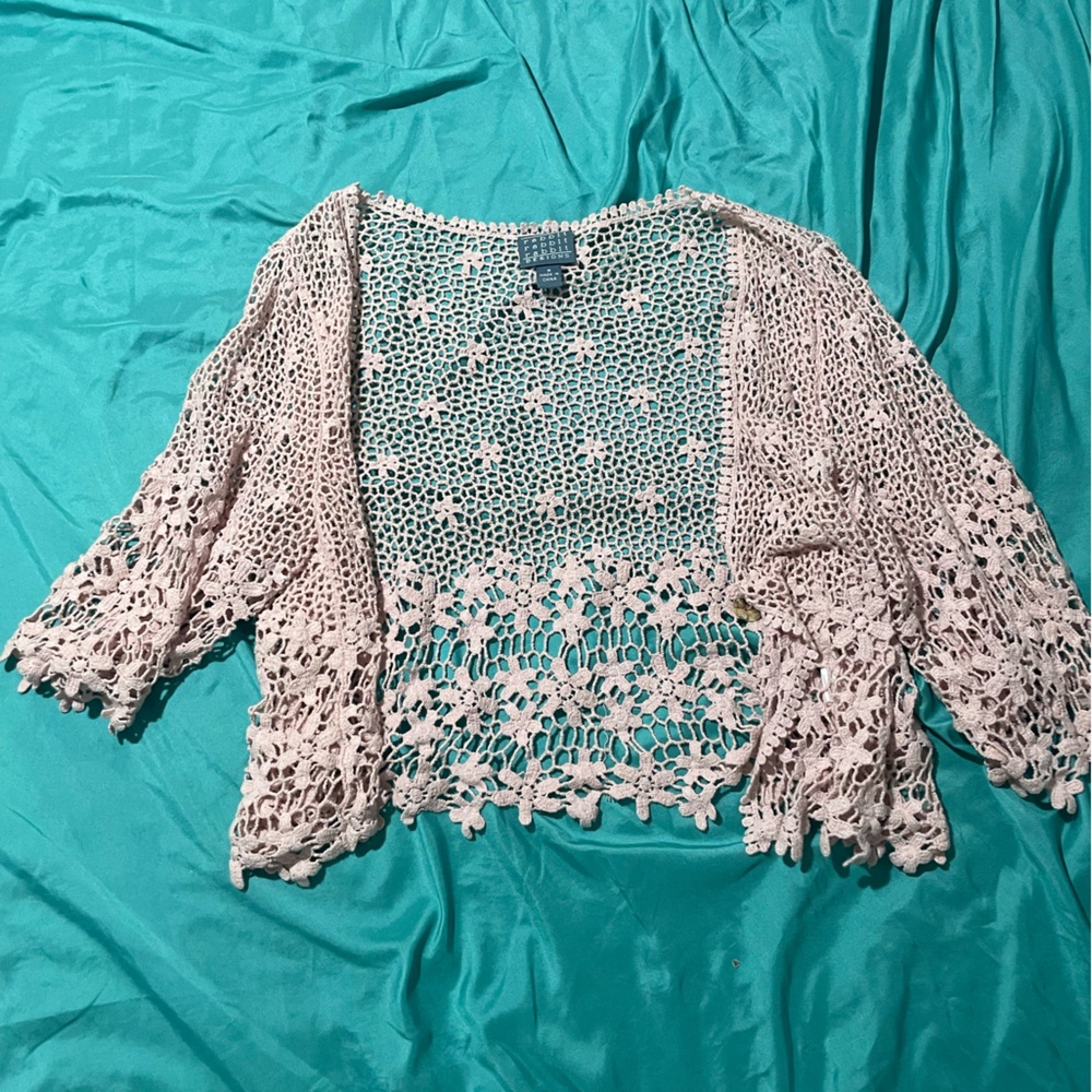Rabbit Rabbit Rabbit Crochet Lace Cardigan in Soft Pink